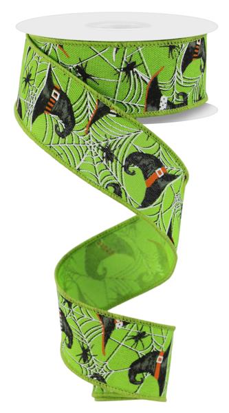 RGE1536LT 1.5" x 10yd Witch Hats And Spiders Fresh Green/Grey/Orange