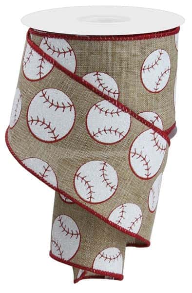 RGA117101 2.5" x 10yd Glitter Baseball On Royal Lt Beige/Red/White