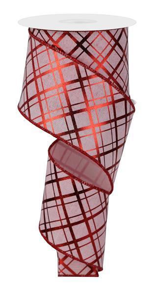 RGE167715 2.5" x 10yd Metallic Thick/Thin Diagonal Pale Pink/Red