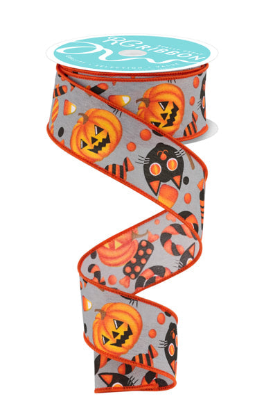 RGF130810 1.5" x 10yd Pumpkin/Cat/Candy Cool Grey/Multi