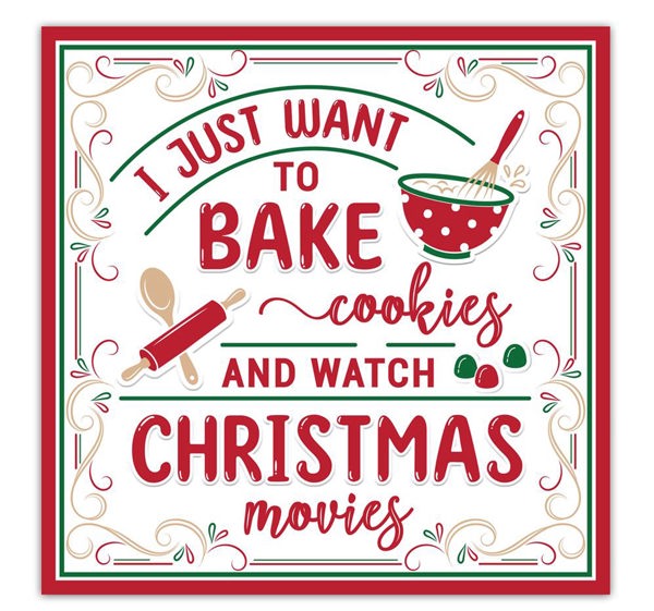 MD137895 10"Sq Metal Bake Cookies/Christmas Sign White/Red/Emerald
