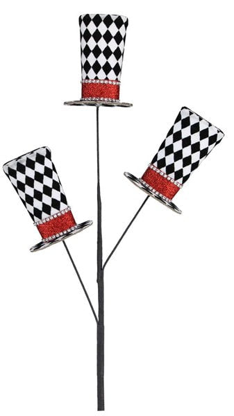 XS9920 28"H Harlequin Top Hat Spray Black/White/Red