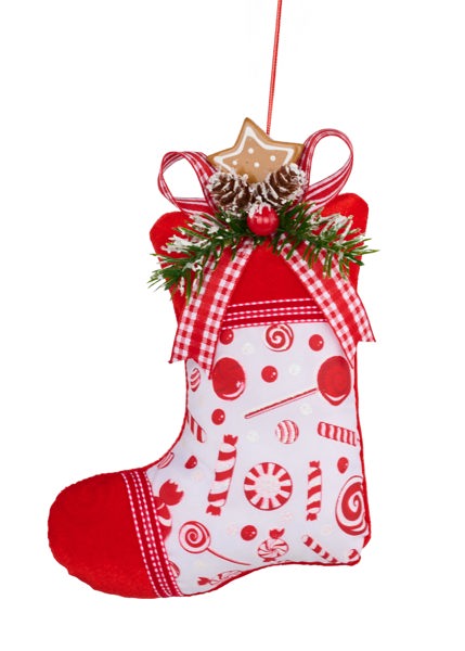 XJ5556 6.5"L x 7"H Stocking Ornament White/Red/Green