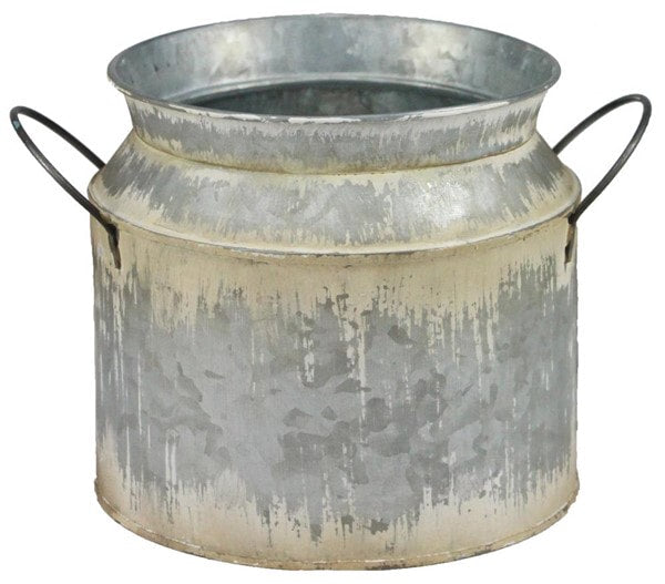 KE1854 5.75"Dia x 5.75"H Short Milk Can Antique Galvanized/White