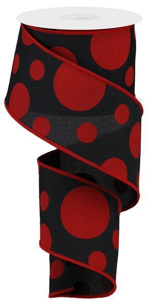 RGA194102 2.5" x 10yd Giant Three Size Dot/Pg Fabric Black/Red