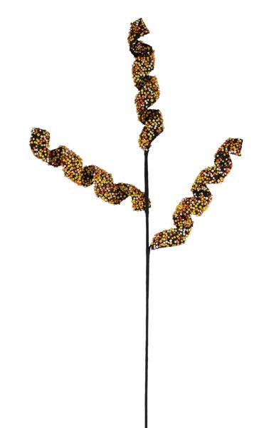 XS123435 28"L Glitter Beaded Swirl Ribbon Spray Black/Orange/Yellow/White