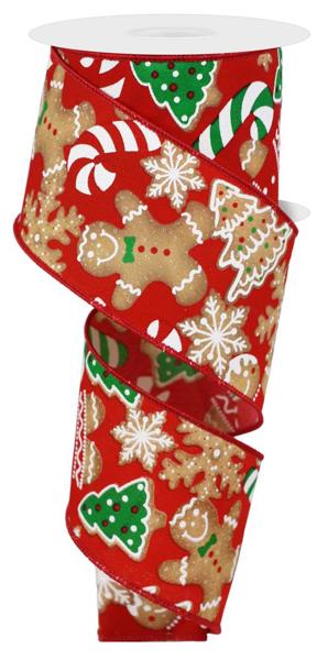 RGE188524 2.5" x 10yd Gingerbread Cookies Red/Brwn/Emrld/Wht