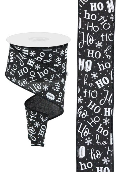 RGA196402 2.5" x 10yd Ho Ho Ho On Royal Black/White