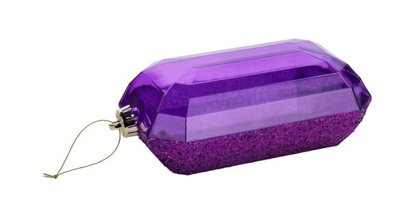 XJ553184 8"Lx5"W Laser Glitter Rectangle Gem Orn Purple