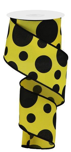 RGA194329 2.5" x 10yd Giant Three Size Dot/Pg Fabric Yellow/Black