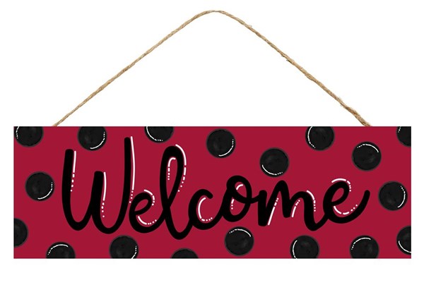 AP803299 15"L X 5"H Welcome/Polka Dot Sign Red/Black/White