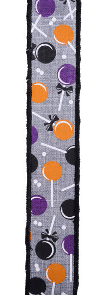 RGH100910 1.5" x 10yd Lollipops Grey/Wht/Orange/Blk/Prpl