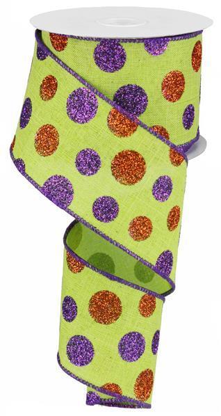 RG0170733 2.5" x 10yd Multi Size Glitter Dots/Royal Lime/Purple/Orange