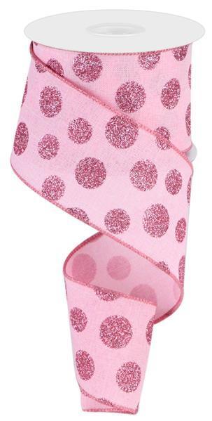 RGC187115 2.5" x 10yd Glitter Polka Dots Lt Pink/Pink