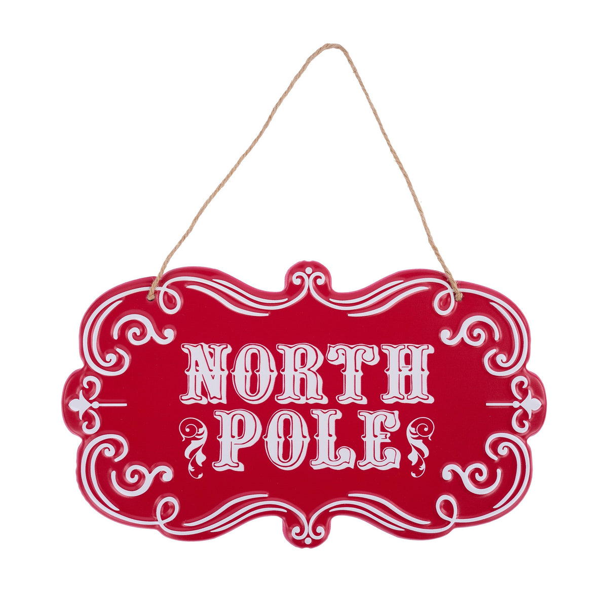 MD177324 11.5"L x 6.75"H North Pole Tin Sign Red/White
