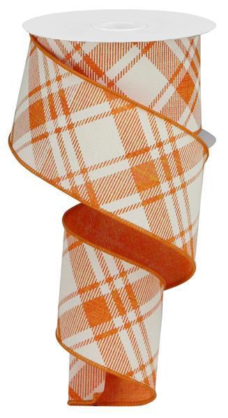 RGA128620 2.5"X10yd Diagonal Stripe/Check On Royal Orange/Ivory