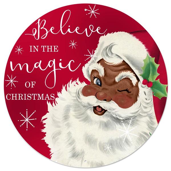 MD1258 12"Dia Believe/Santa Sign Red/White/Brown