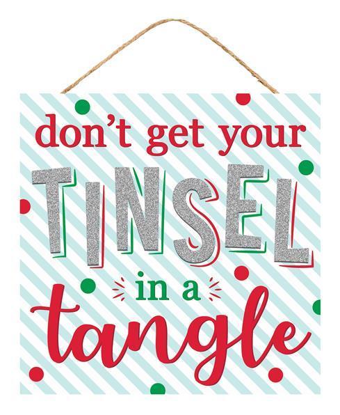 AP8806 10"Sq Tinsel In A Tangle Glitter Sign Red/Green/Silver/Blue
