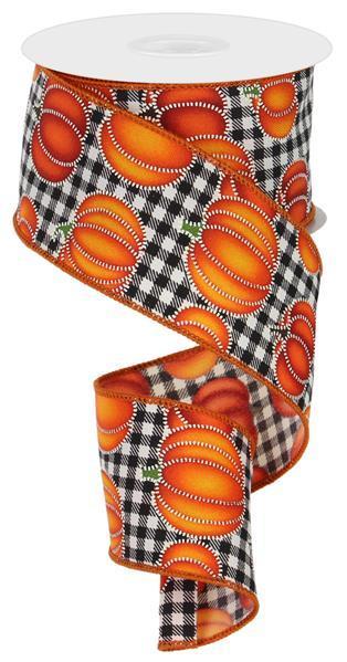 RGC197733 2.5"X10yd Stitch Pumpkin/Gingham Ivory/Black/Orange