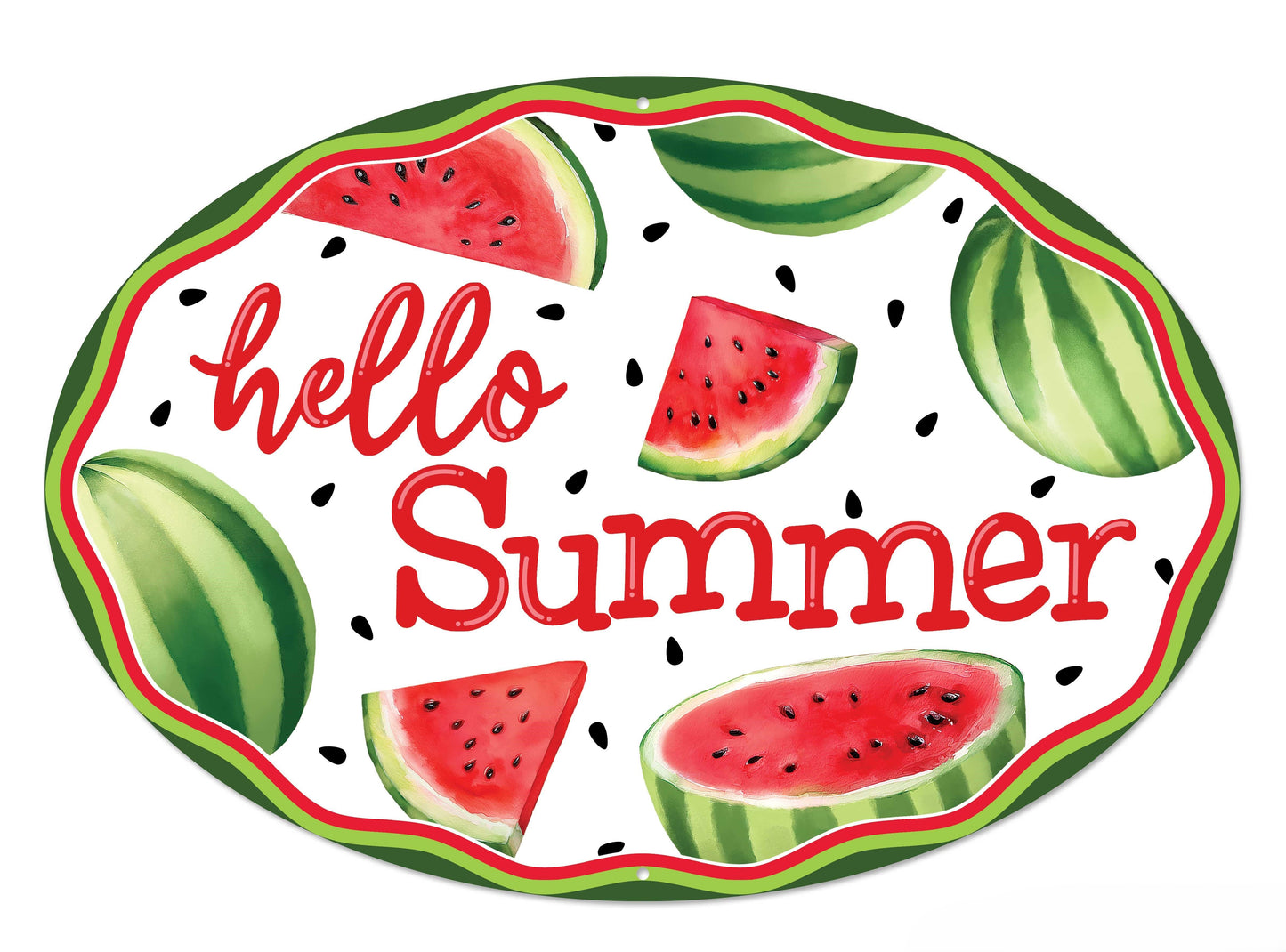 MD1750 15"Lx10.35"H Summer Watermelon Oval Sign White/Black/Red/Green