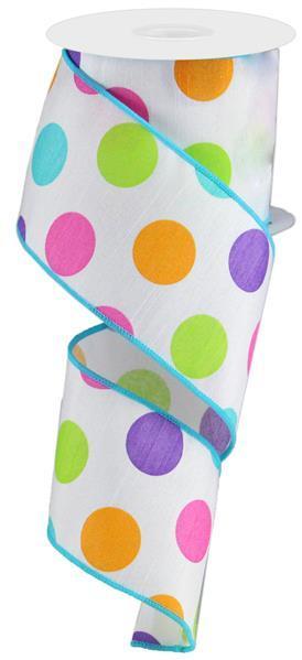 RGA166027 2.5" x 10yd Multi Polka Dots/Faux Dupioni