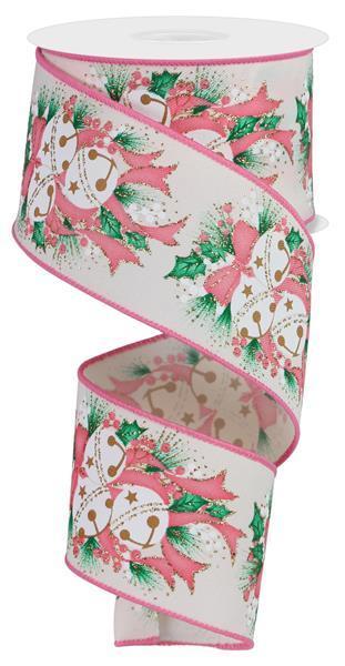 RGE15471W 2.5" x 10yd Jingle Bell/Holly/Berry/Pine Ivory/Gold/Pink/Green