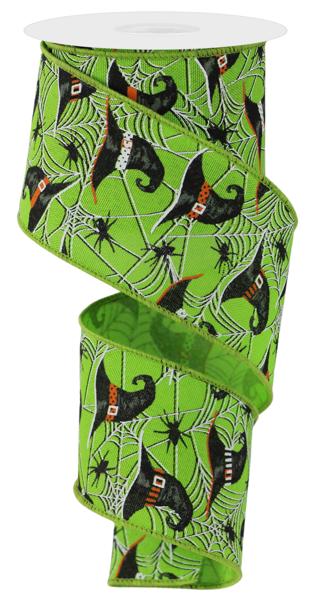RGE1537LT 2.5" x 10yd Witch Hats And Spiders Fresh Green/Grey/Orange
