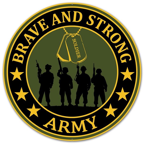 MD0446 12"Dia Brave and Strong Army Army Green/Navy/Gold