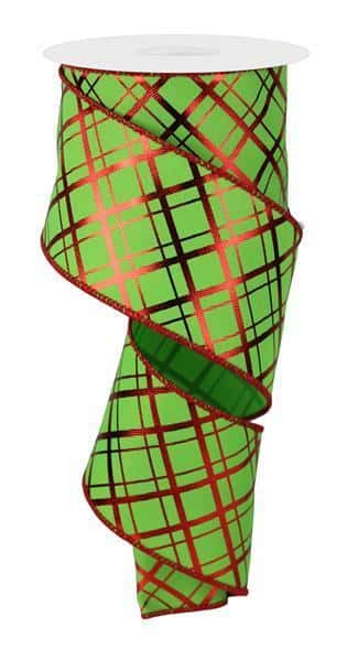 RGE167733 2.5" x 10yd Metallic Thick/Thin Diagonal Lime Green/Red