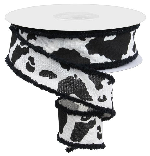 RG0869502 1.5" x 10yd Cow Print/Cotton W/Drift Cream/Black