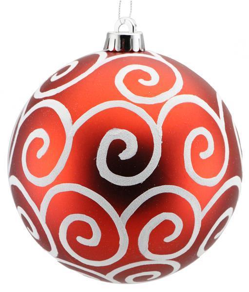 XY8843MA 150Mm Glitter Scroll Swirl Ball Matte Red/White