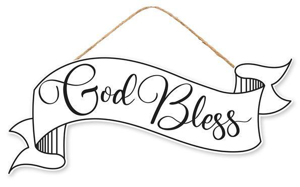 AP7289 15"Lx6.25"H God Bless Banner Sign Black/White