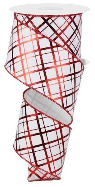 RGE167727 2.5" x 10yd Metallic Thick/Thin Diagonal White/Red