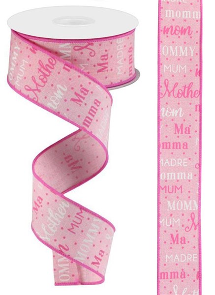 RGC124715 1.5" x 10yd Mom Pattern On Royal Lt Pink/White