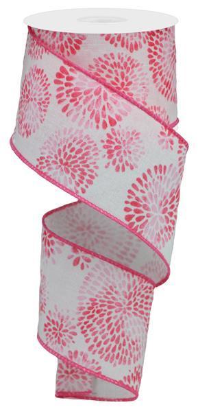 RGA1550WT 2.5" x 10yd Color Bursts On Cotton White/Multi Pink