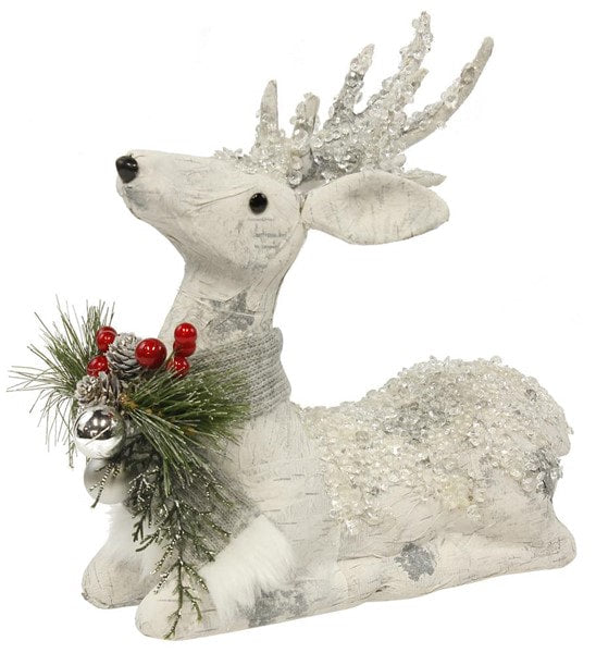 XF2131 10.75"L Paper/Glitter Lying Deer Cream/Grey