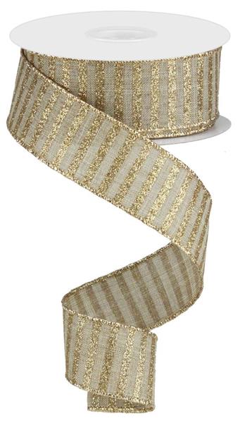 RG0169101 1.5" x 10yd Glitter Stripe On Royal Beige/Gold