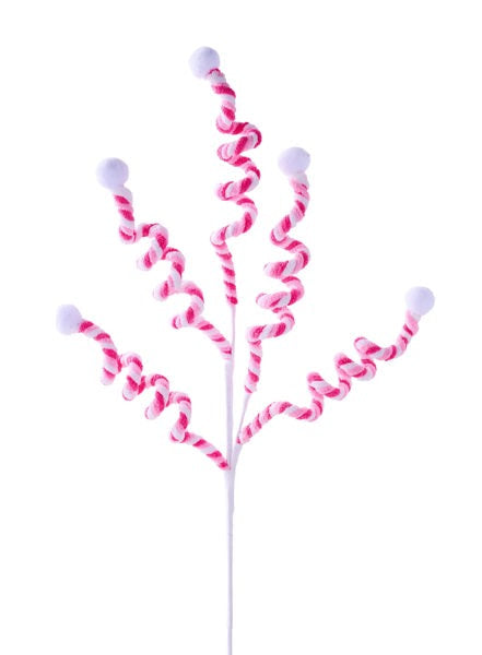 MN035738 28"L Glitter Velvet Swirl Pompon Spray Two-Tone Pink/White