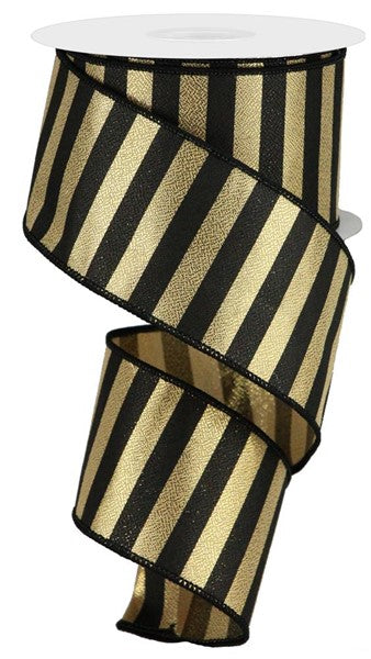 RGA1067RF 2.5" x 10yd Metallic Horizontal Stripe Gold/Black