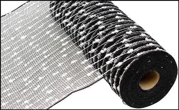 RY820262 10.25"X10yd Puff Ball/Poly Mesh Black/White
