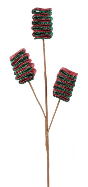 XP384072 22"L Glitter/Eva Ribbon Candy Pick x 3 Red/Emerald Green