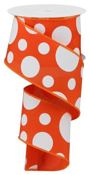 RGA193520 2.5" x 10yd Giant Three Size Dot/Pg Fabric Dark Orange/White