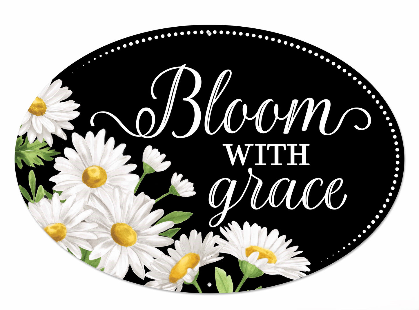 MD174502 15"Lx10.25"H Metal Bloom With Grace Sign Black/White/Yellow/Green