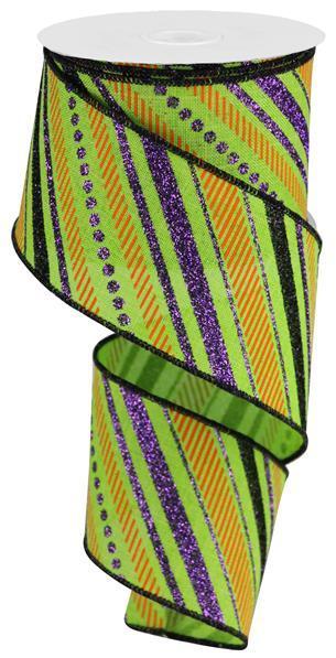 RGB13029K 2.5"X10YD Multi Diagonal Stripes/Royal Lime/Purple/Black/Orange