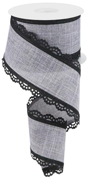 RGA154210 2.5"X10YD Lace Edge Royal Burlap Black/Grey