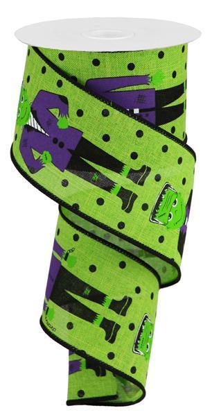 RGB1106LT 2.5" x 10yd Frankenstein On Royal W/Dots Green/Purple/Black