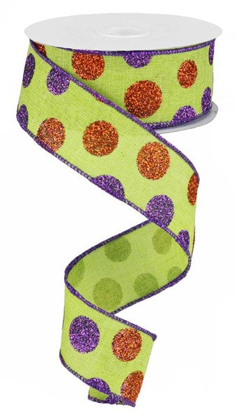 RG0170633 1.5" x 10yd Multi Size Glitter Dots/Royal Lime/Purple/Orange