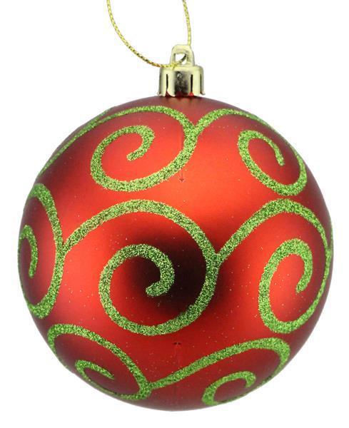 XY8841FW 100Mm Glitter Scroll Swirl Ball Matte Red/Lime Green