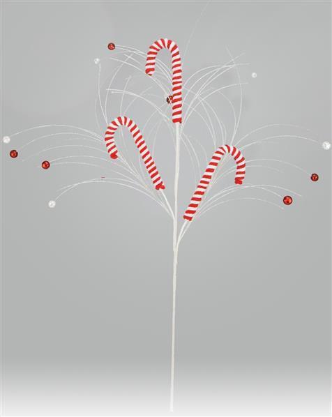 XS983332 35"L Chenille/Glitter Candy Cane Spray Red/White