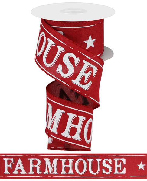 RG01949Y6 2.5" x 10yd Farmhouse On Royal Crimson/White